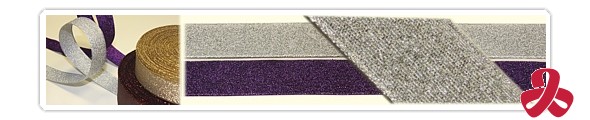 metallised tape stiffened with a wire - gold, cherry red - silver, violet